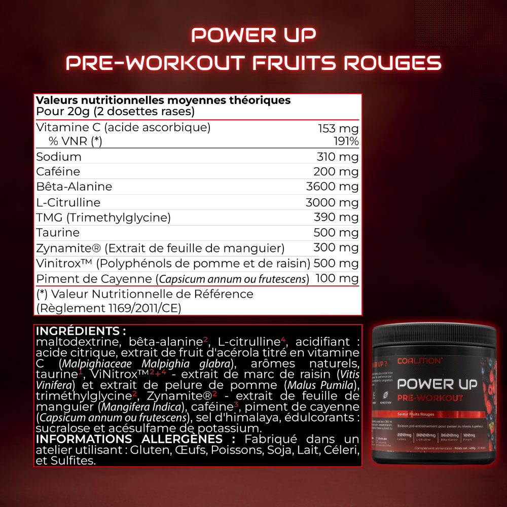 PRE-WORKOUT POWER UP - BOISSON PRÉ-ENTRAÎNEMENT