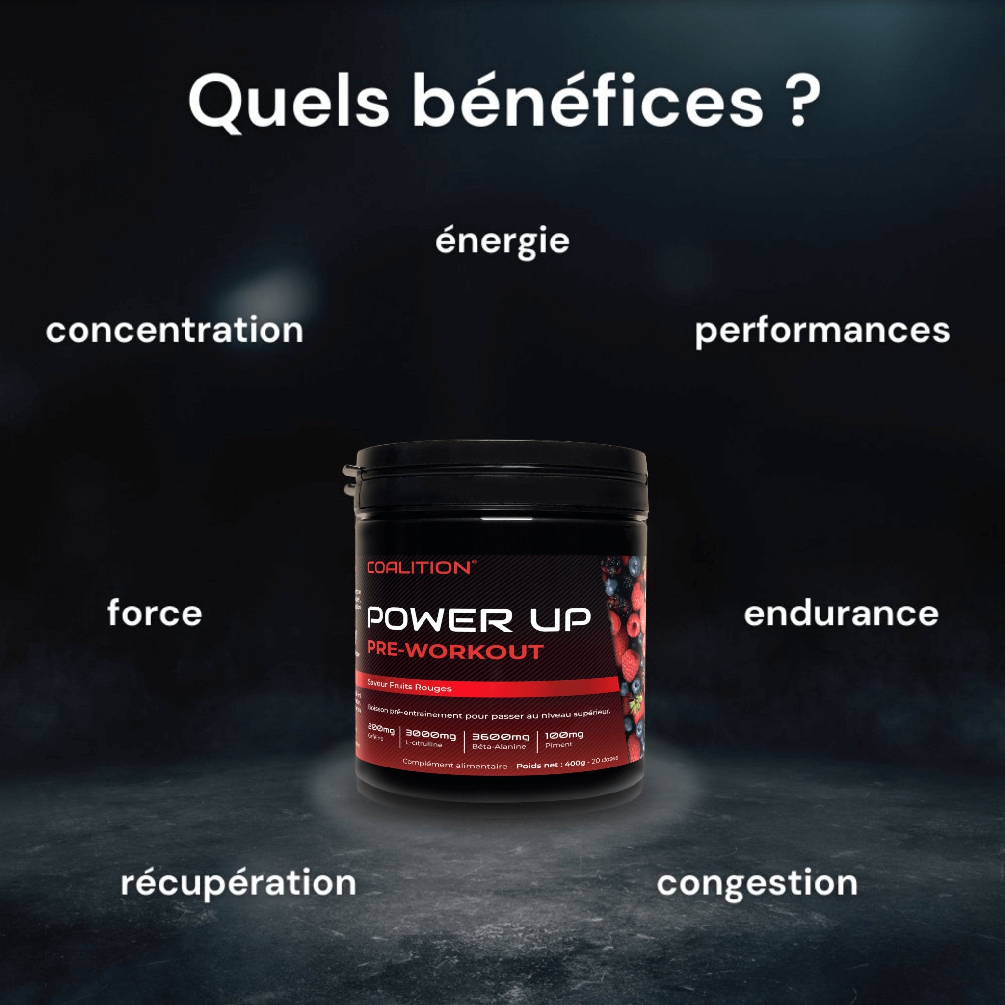 PRE - WORKOUT POWER UP - BOISSON PRÉ - ENTRAÎNEMENT - Coalition