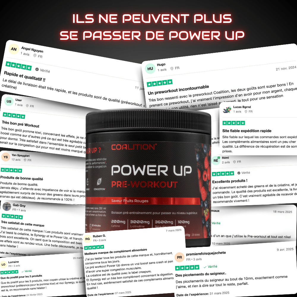 PRE - WORKOUT POWER UP - BOISSON PRÉ - ENTRAÎNEMENT - Coalition